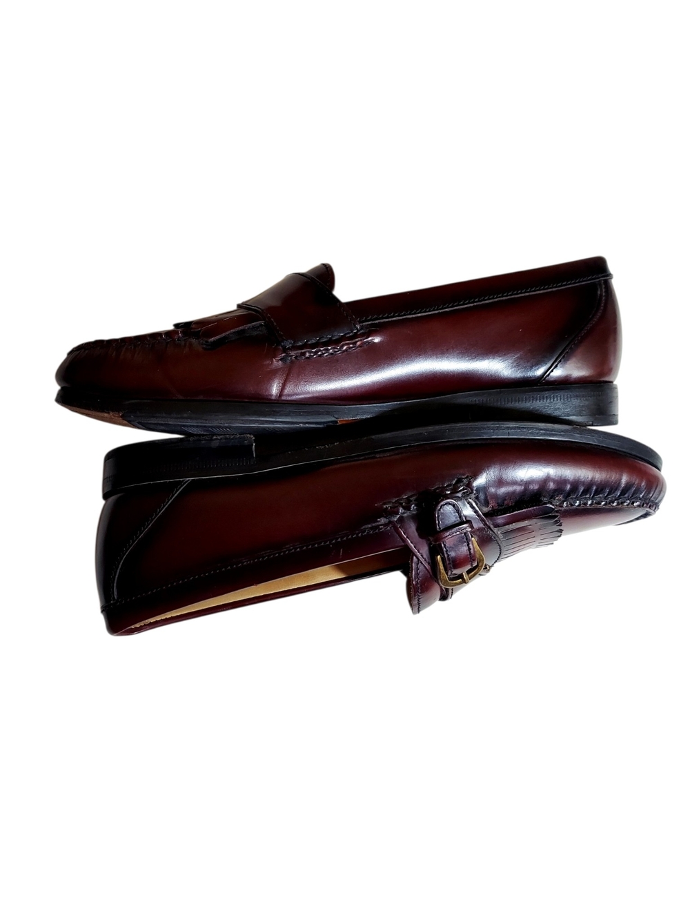 G.H. Bass Mens Lance Oxblood Leather Kiltie Buckle Loafers 8M Academia Preppy - Picture 10 of 13